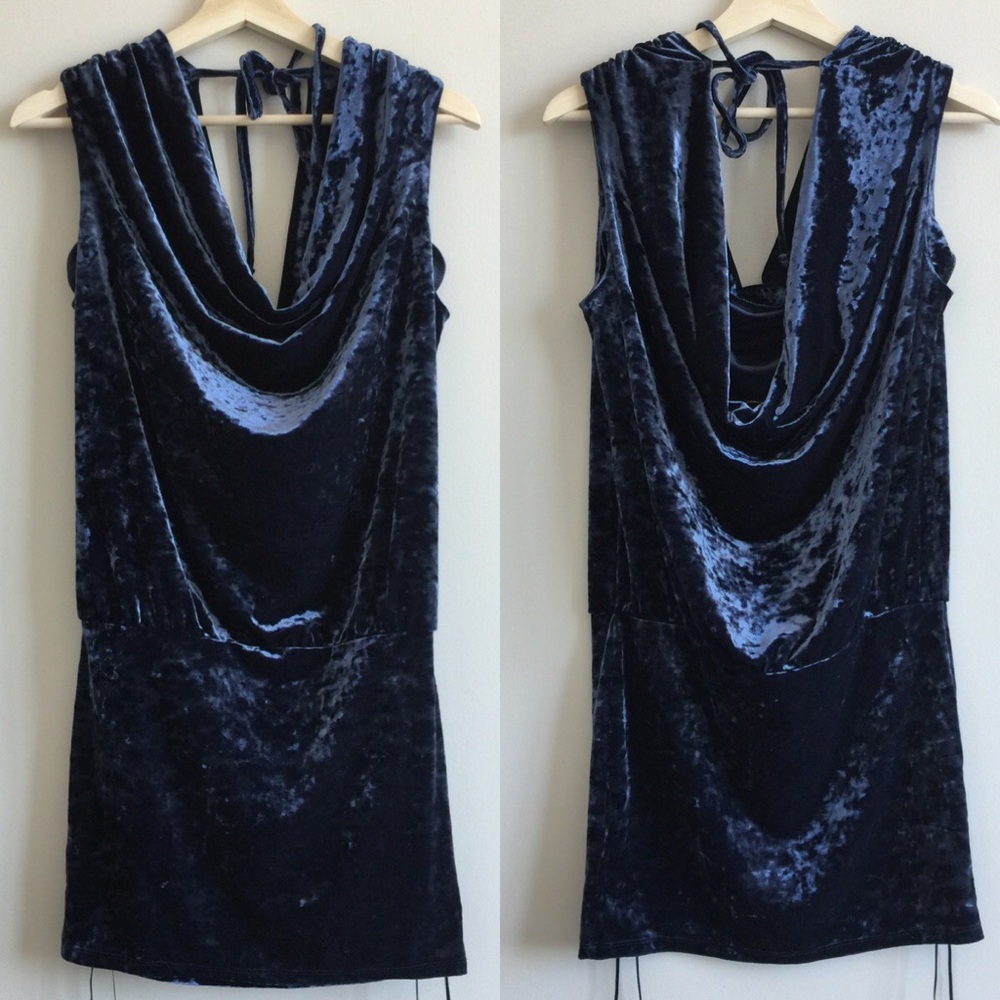 Velvet Cowl Back Mini Dress in Deep Navy